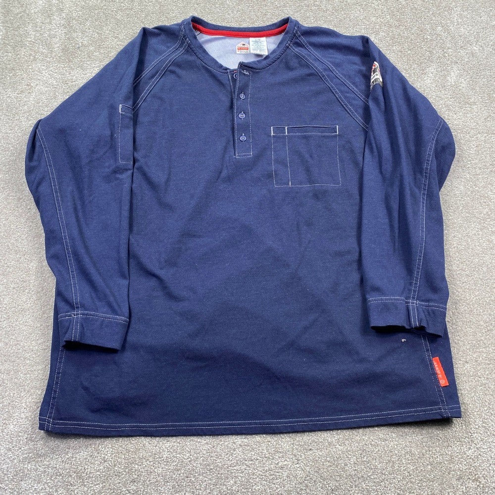 Bulwark FR Henley Shirt Mens XL Navy Blue iQ Series Flame Resistant QT20DB6